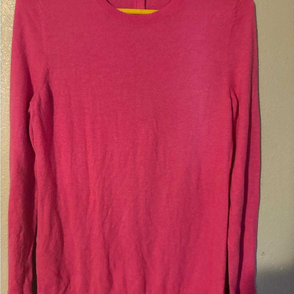 Talbots Lambswool Blend Ruffle Wrist Hot Pink Crew Neck Sweater small winter